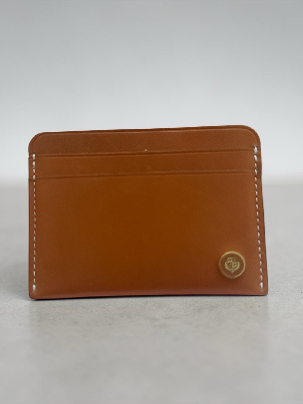 Loro Piana Caramel Brown Leather Card Holder with Gold Emblem